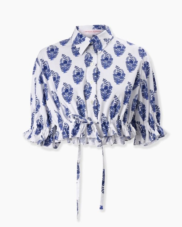 Camisa cropped com estampa em bloco floral