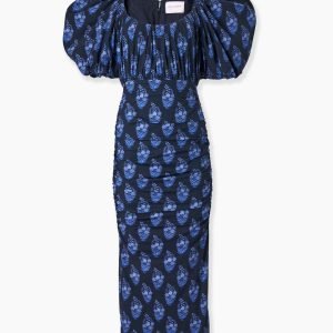 Vestido mídi com estampa em bloco floral