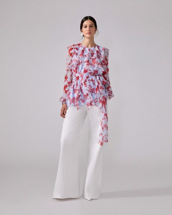 Blusa em chiffon e estampa floral com faixa - Imagem 2