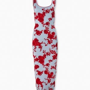 Vestido em jacquard floral com decote canoa