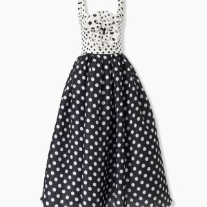 Vestido mídi de poá com rosa