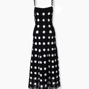 Vestido mídi de poá em crochê