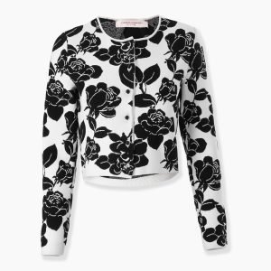 Cardigã em jacquard floral