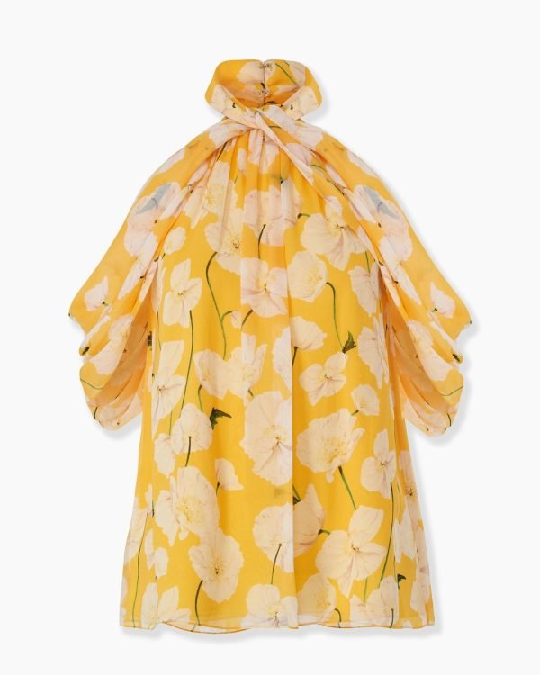 Blusa de gola alta em chiffon com estampa floral