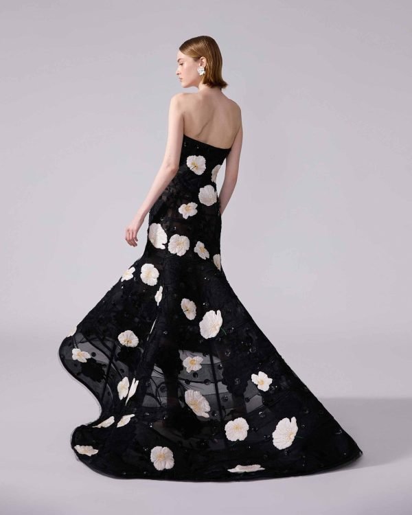 Vestido trompete assimétrico bordado - Imagem 3