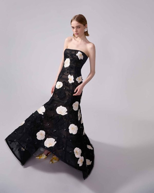 Vestido trompete assimétrico bordado - Imagem 4