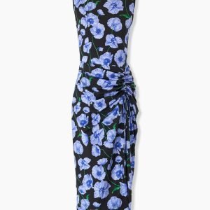 Vestido mídi com estampa floral e cordão