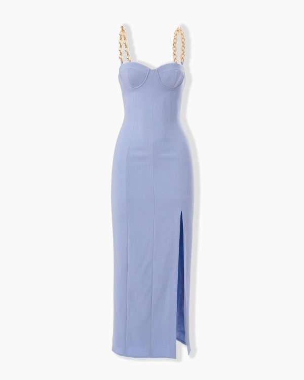 Vestido mídi com alça de corrente