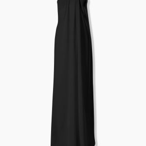 Vestido longo com drapeado frontal e sem alça
