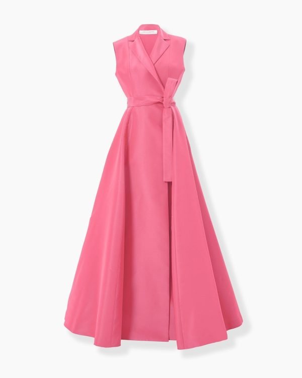 Vestido longo trench sem mangas e com cinto