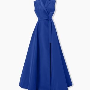 Vestido longo trench sem mangas e com cinto