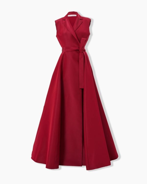 Vestido longo trench sem mangas e com cinto