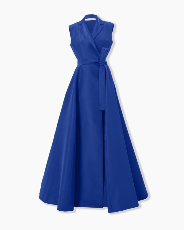 Vestido longo trench sem mangas e com cinto