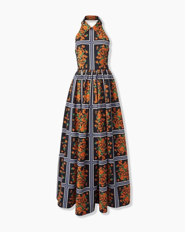 Vestido longo frente única com estampa floral