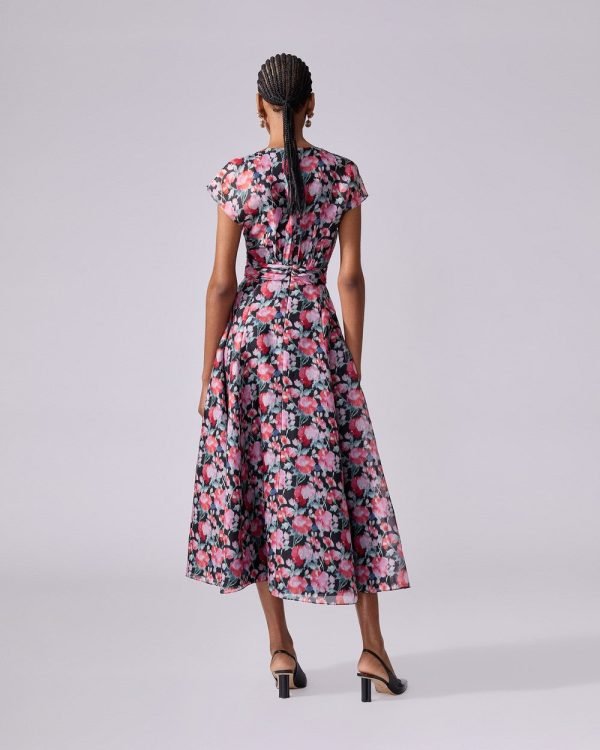 Vestido mídi com estampa de peônias - Imagem 3