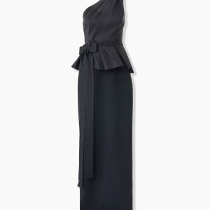 Vestido longo reto com laço