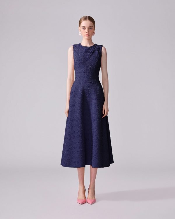 Vestido mídi em tweed com laço - Imagem 2