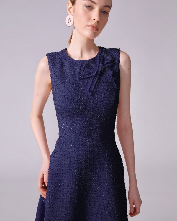 Vestido mídi em tweed com laço - Imagem 4