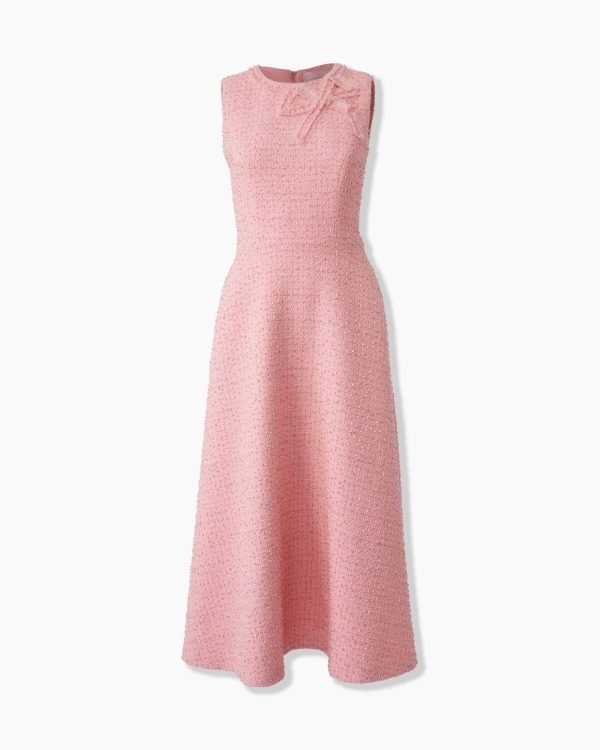 Vestido mídi em tweed com laço