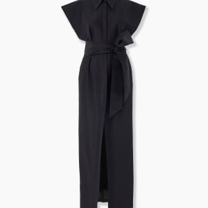 Vestido longo trench com manga curtas